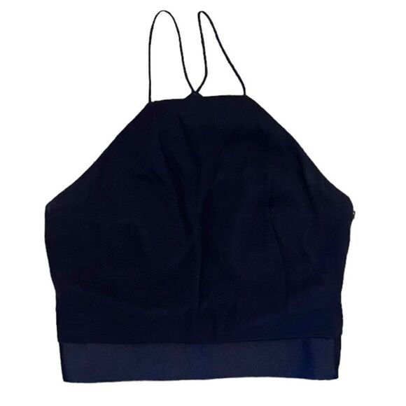 Milly Navy Blue Silk Crop Halter Strappy Racerback Tank Top Cami Size 0 - Picture 1 of 6